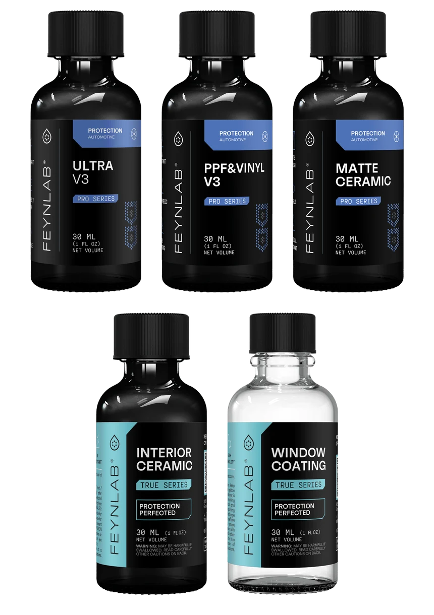 Feynlab Ultra V3, PPF and Vinyl V3, Matte Ceramic, Interior Ceramic and Window Coating bottles